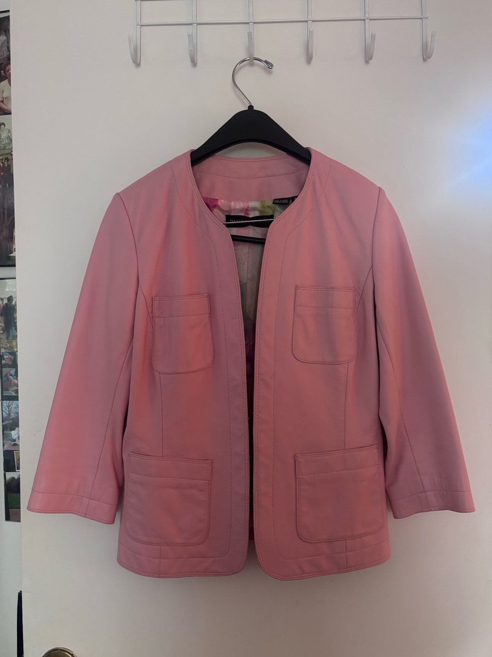 Dana Buchman Leather Jacket Pink with Floral Lining Size 8